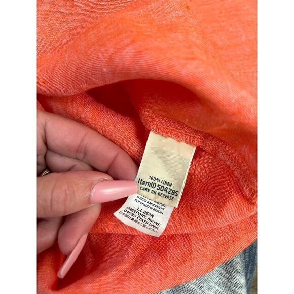 L.L. Bean Linen Tunic Top Orange Split V Neck Long Sleeve Hi Low 100% Linen XS - Picture 8 of 9